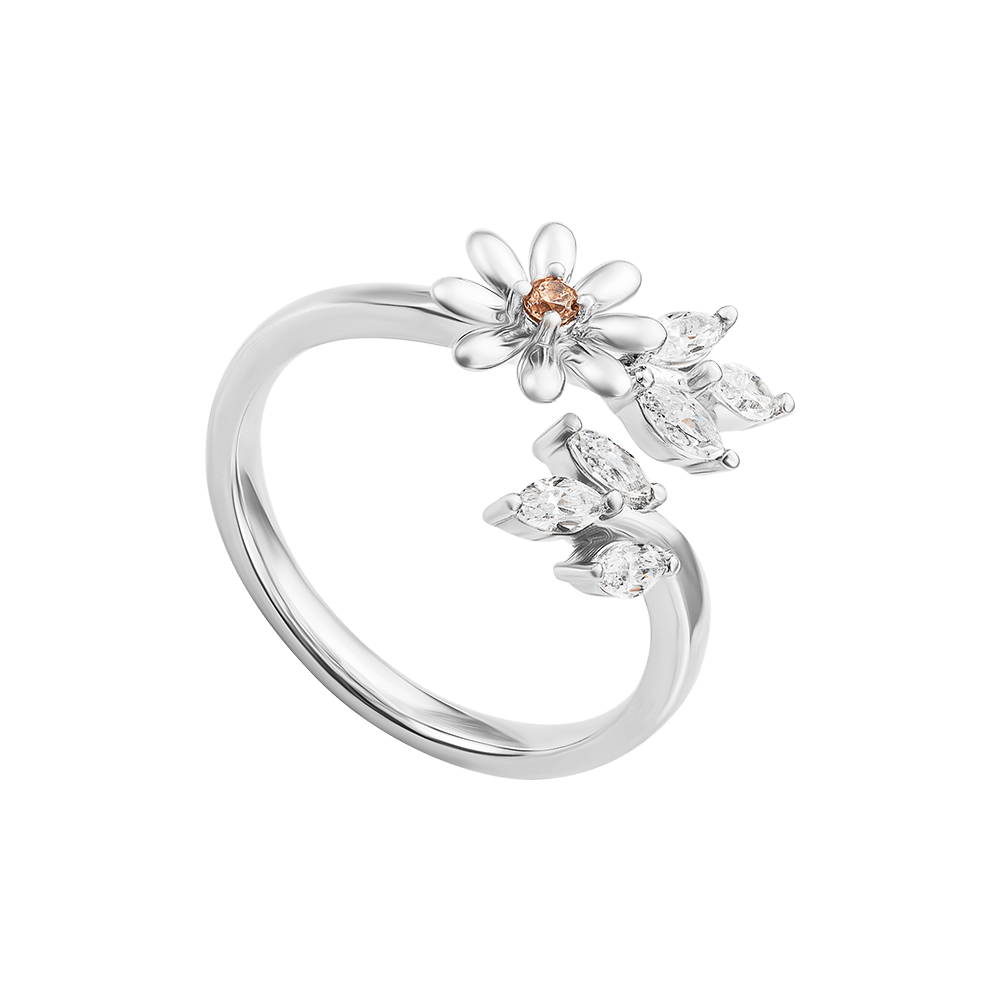 Nhẫn bạc đính đá tạo hình hoa lá